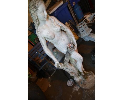 Large stone cast nude maiden with trunk and birdsnest. This lot is not available for in-house P&amp;P. 