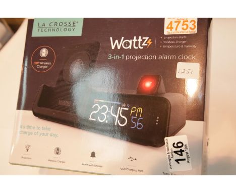 Boxed La Crosse 3in1 Projection alarm clock &amp; wireless phone charging station. Vendor confirms fully working. P&amp;P Gro