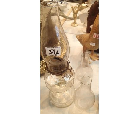 Glass oil lamp. This lot is not available for in-house P&amp;P. 