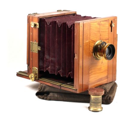 1/2 Plate Mahogany Tailboard Camera from Photo Artists Stores, London. (condition 5F) with Perkinn, Son & Rayment brass lens.