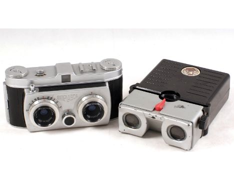 Belplasca 35mm Stereo Camera (2nd Version). (condition 5F), Also a black & silver Stereolist stereo viewer (for Euro format s