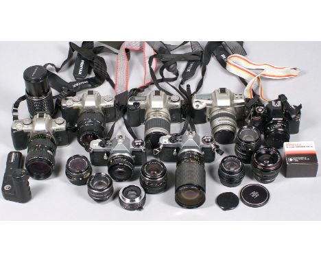 Box of Pentax Manual & AF Cameras & Lenses. To include MZ30, MZ5, ME Super etc. Also SMC Pentax 50mm. 28mm & 80-200mm lenses,