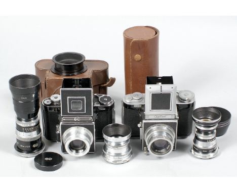 2 Agiflex 120 SLR Cameras & Lenses. Comprising Agilux Model II with 80mm f3.5 lens; Agilux Model III with 80mm f2.8 lens; 16c