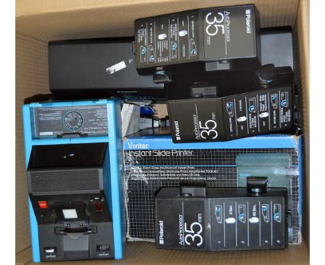 Box of Polaroid 35mm Autopack Film Processors (Auto & Manual Versions). Plus a LARGE box of slide mounters, slide mounts, sli