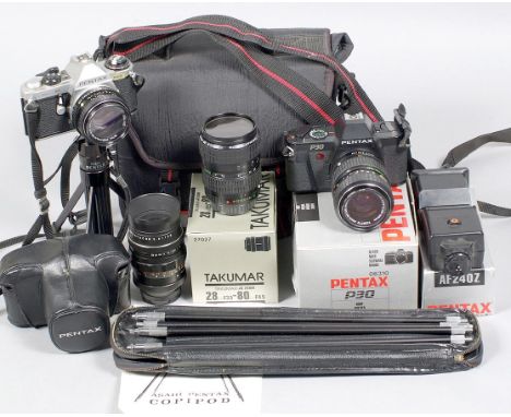 Pentax PK Mount Camera & Lenses etc. Comprising Pentax ME Super, with 50mm f2 M (rough); Pentax P30 in makers box with SMC 40