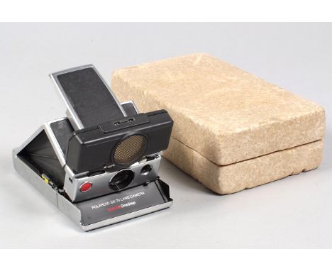 Polaroid SX-70 Sonar One-Step Folding SLR Camera. Chrome body & black covering (condition 5F). Sold "As Seen" but appears wor