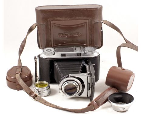 RARE Voigtlander Bessa II Folding CRF Camera with Color-Heliar 105mm f3.5 Lens. (condition 5F). With case, Yellow filter & Fo