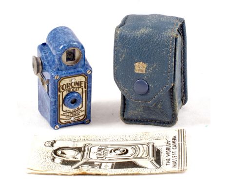 RARE Blue Coronet Midget Sub-miniature Camera. No chips (condition 3F) with original case & (poor) instruction book.
