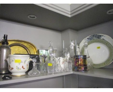 A Royal Worcester 'Balmoral' meat platter, circa 1966, mixed cut glass decanters, silver plate, a soda syphon and other items