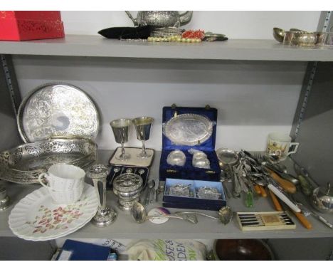 A selection of silver and silver plated flatware and other items to include a silver sugar sifter ladle 