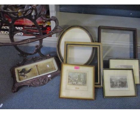 An early 20th century print of Hadley Church, two other antiquarian prints and three picture frames, together with an Art Nou