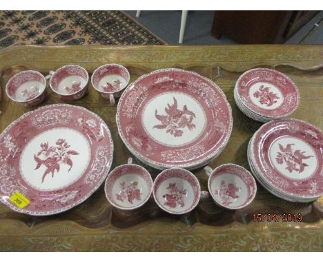 A mid 20th century Spode Camilla part dinner service having white ground with pink floral design 