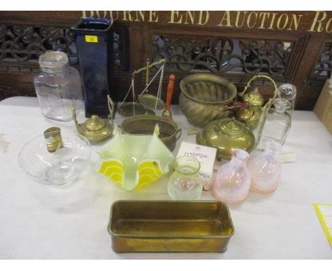 A mixed lot to include Victorian brassware and mixed glassware to include Caithness and others 