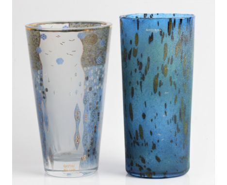 A Goebel Artis Orbis Gustav Klimt vase, height 19cm, together with a Kosta Boda Artist Coll B. Vallien 49605 blue frosted vas