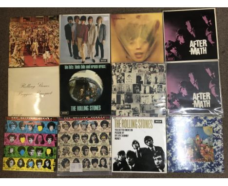 Twelve Rolling Stones vinyl records, Only Rock ‘n’ Roll, Beggars Banquet, Big Hits (high tides and green grass), Exile On Mai