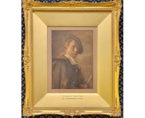 W.J. WAINWRIGHT R.W.S. Framed, signed, titled ‘A Yeoman of Olden Times’, watercolour on paper, portrait of smiling gentleman,