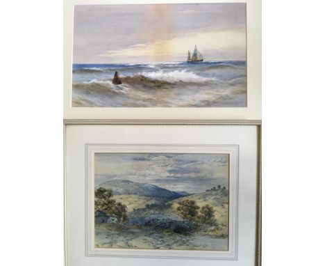 Four framed watercolour on paper to include stone house and bridge before hilly landscape with gallery label verso inscribed 