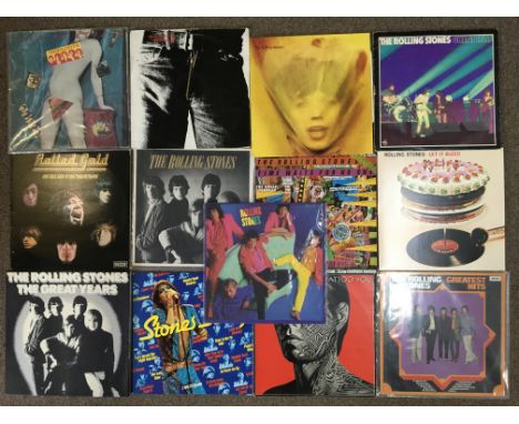 Thirteen Rolling Stones vinyl records, Dirty Work, Undercover, Sticky Fingers, Goats Head Soup, Great Hits 1969, Rolled Gold,