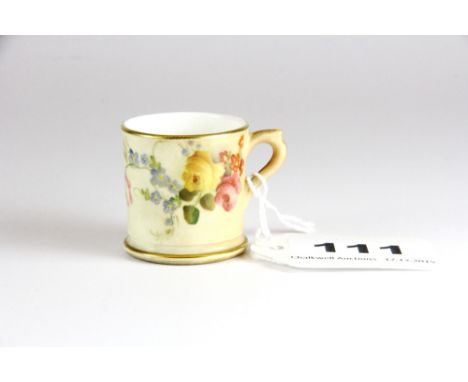A Royal Worcester miniature porcelain tankard c. 1904 with puce mark, H. 3.5cm