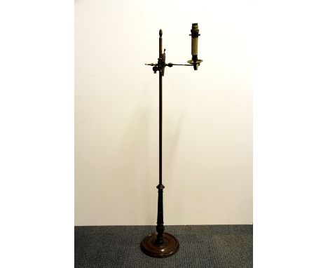 A late 19th century adjustable pole lamp electric reading light, H. 122cm