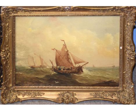 Attributed to John Moore of Ipswich, Seascape, oil on board, 28 x 38cm