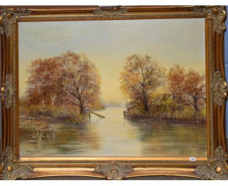 A R Harrold, Whitlingham Dyke, oil on board, signed and dated 1986 lower left, 34 x 44cm