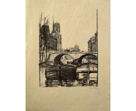Ethel Gabain, "La Pont St Michel", black and white lithograph, signed in pencil to lower right margin, 25 x 19cm, unframed