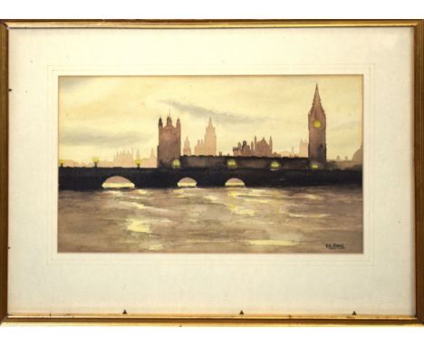 R H Crane, View of London, watercolour, signed lower right, 22 x 36cm