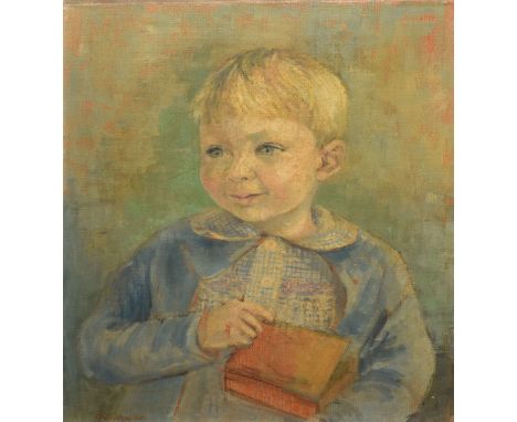 Aldridge (20th century), Portrait of a young boy holding a tin, oil on canvas, signed and dated 60 lower left, 50 x 40cm