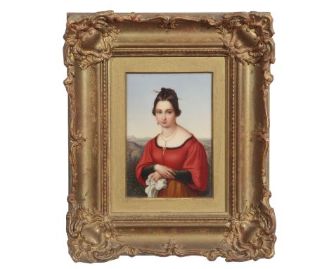 Continental School (19th century), Portrait of a lady, porcelain plaque, 10 x 7cm