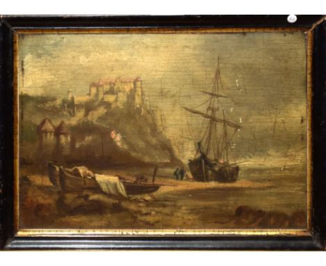 H Vallence, The castle and old town, Dieppe, oil on panel, signed and inscribed with title verso, 20 x 31cm