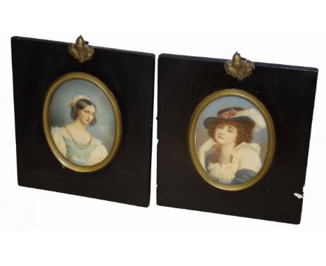 Continental School (19th/20th century), Portrait of a lady, miniature, 8 x 6cm, together with one similar (2)