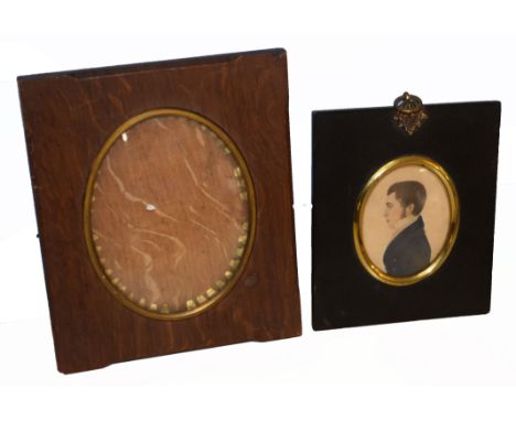 English School (19th century), Portrait of a gent, portrait miniature watercolour, 7 x 5cm, together with a frame bearing lab