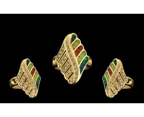 14ct Yellow Gold - Striking and Impressive Diamond and Multi Colour Stone Set Dress Ring. Marked 14ct - Elmali. The Diamonds 