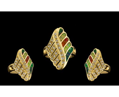 14ct Yellow Gold - Striking and Impressive Diamond and Multi Colour Stone Set Dress Ring. Marked 14ct - Elmali. The Diamonds 