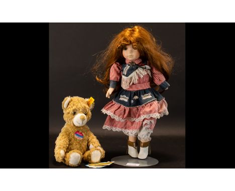 Steiff 'Cosy Friends' Teddy Bear and Musical Doll, the teddy designed by Steiff, with the button in ear label, made in China,