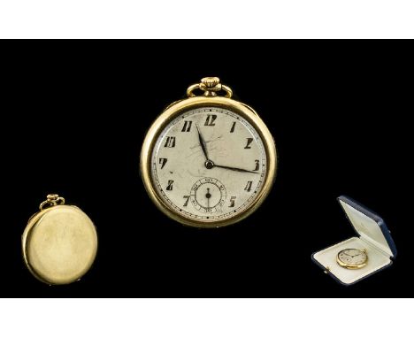 1920's Gold Filled Ultra Thin Open Faced Slim Fold Pocket Watch, with Secondary Dial. Jewelled Movement, Quality Slim Fold Op