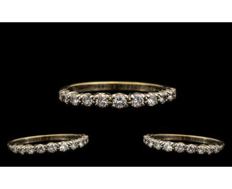 18ct Gold - Attractive Half Eternity Diamond Set Ring. Full Hallmark for 18ct. The Diamonds of Good Sparkle, Colour and Clari