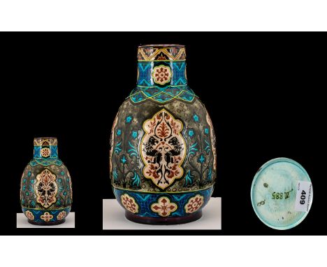 Zsolnay Pecs - attributed - Fine Quality 19th Century Painted Enamel Vase of ovoid form.  Decorated in bright coloured enamel