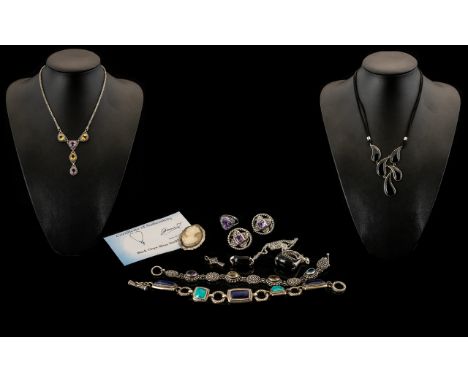 Collection of Silver Costume Jewellery to include Black Onyx Silver Necklace with certificate of authenticity; a black onyx r