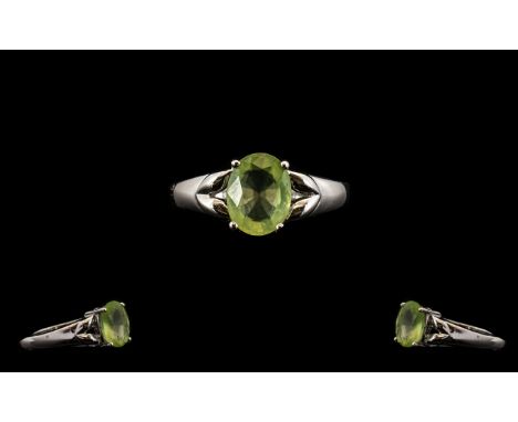 9ct White Gold and Single Stone Prehnite Ring - Oval cut Prehnite weight 1.292 cts. 9 mm x 7 mm. Ring size (N.5) In new unwor