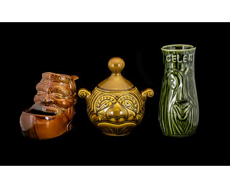 Collection of Collectible Porcelain Items to include a vintage Celery Pot, with face and 'Celery' to front in dark green cera