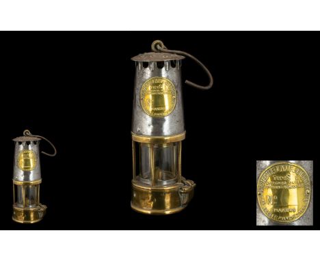 Antique Miner's Brass &amp; Glass Oil Lamp by Protector Lamp &amp; Lighting. Type S, Eccles, Manchester.  Please see accompan