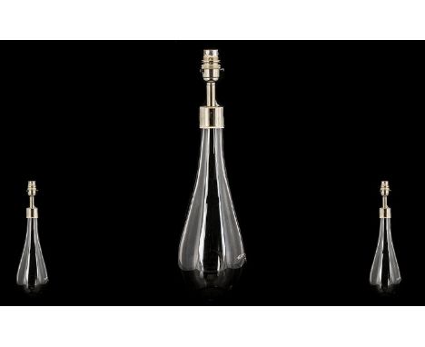 Waterford Crystal Small Smoke Lamp 'Novus' Made in Ireland.  Approx 17'' 43 cm tall, smoke coloured glass base with chrome fi