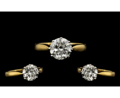 Ladies Attractive 18ct Gold - Single Stone Diamond Ring, The Round Modern Brilliant Cut Diamond of Good Sparkle. Colour L - M