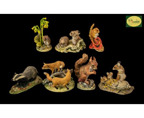 Collection of Teviotdale &amp; Border Fine Arts Ceramic Woodland Creatures.  Comprises: a badger; two rabbits; a field mouse 