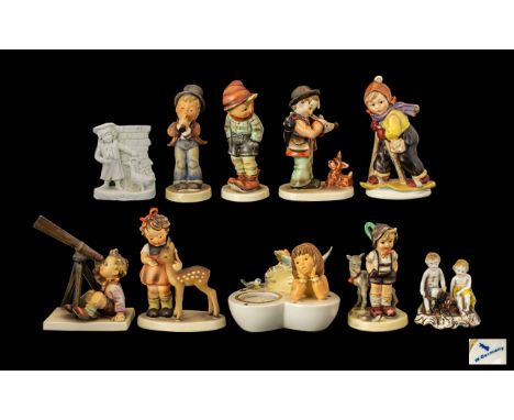 Collection of Hummel Figures seven (7) in total, including two figures playing musical instruments, one with a telescope, a g