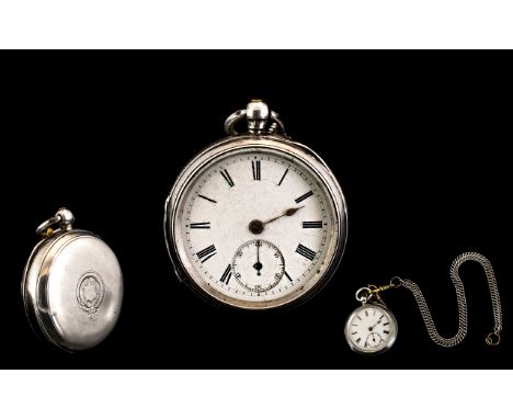 Victorian Period - Key Wind Sterling Silver Open Faced Pocket Watch with Secondary Open Faced Pocket Watch. With Secondary Di