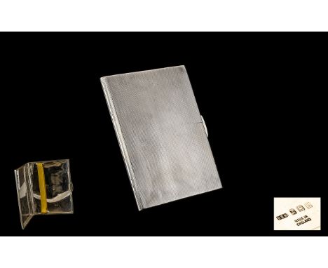 A Superb Quality Solid Silver Rectangular Shaped Engine Turned Cigarette Case. The Hinges are Made of Silver. Hallmark Birmin