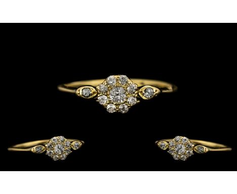 Antique Period 18ct Gold Attractive and Petite Diamond Set Dress Ring. Marked 18ct. The Old Cut Round Diamonds of Excellent C